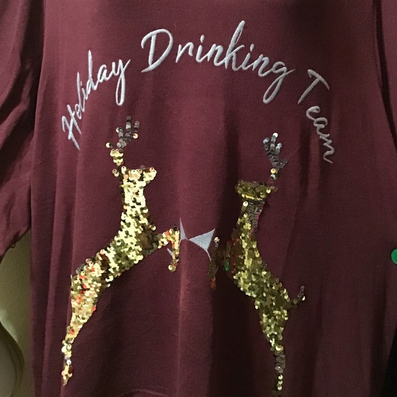 🎅NWT SLEEP by CACIQUE 26/28 🦌GOLD SEQUIN REINDEER 🦌SWEATSHIRT PAJAMA TOP - Picture 2 of 8